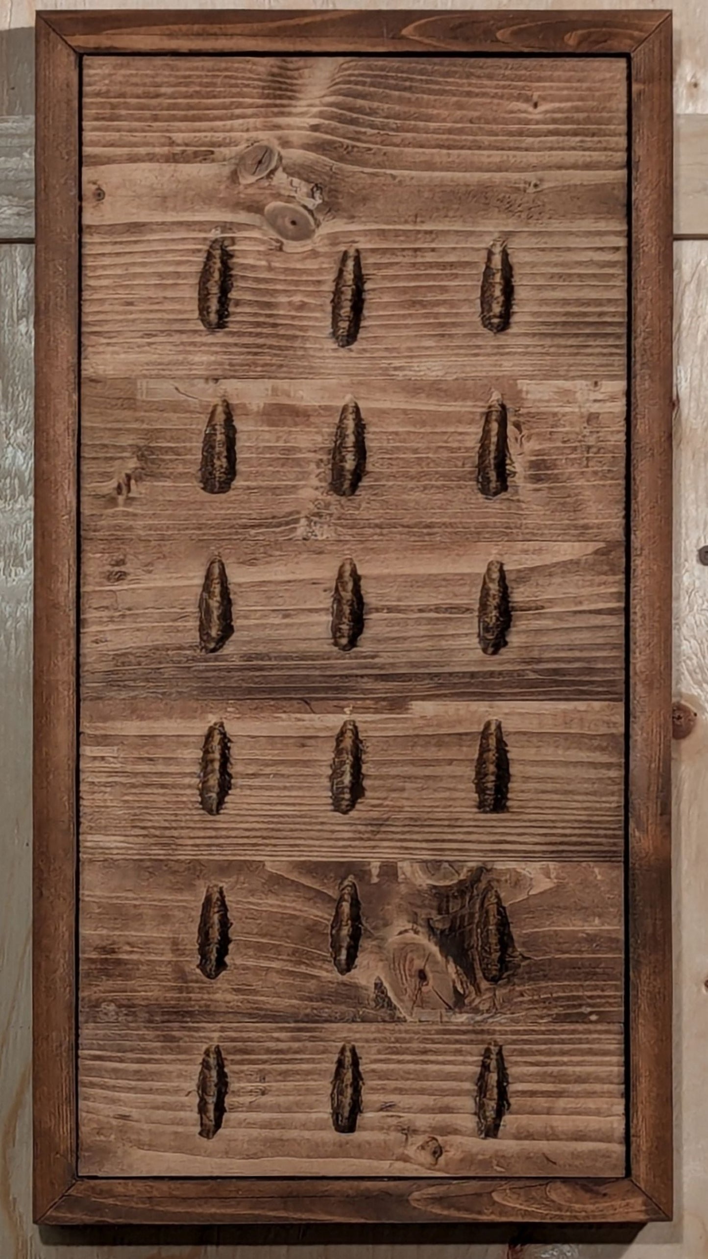 The Tungsten Tableau Darts Holder is made of solid Pine and finished with a Special Walnut stain. The darts holder can accommodate 6 sets of darts (18 darts).